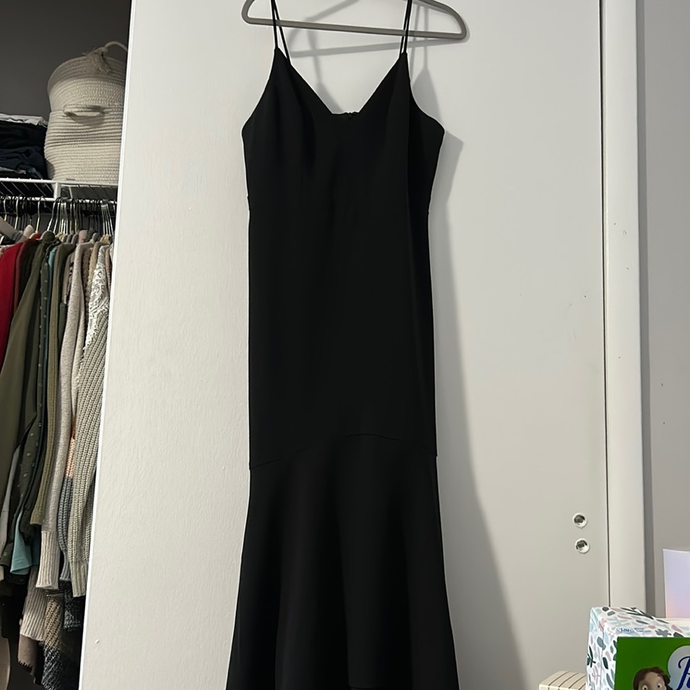 Black formal long dress. Worn once. Asymmetric bottom